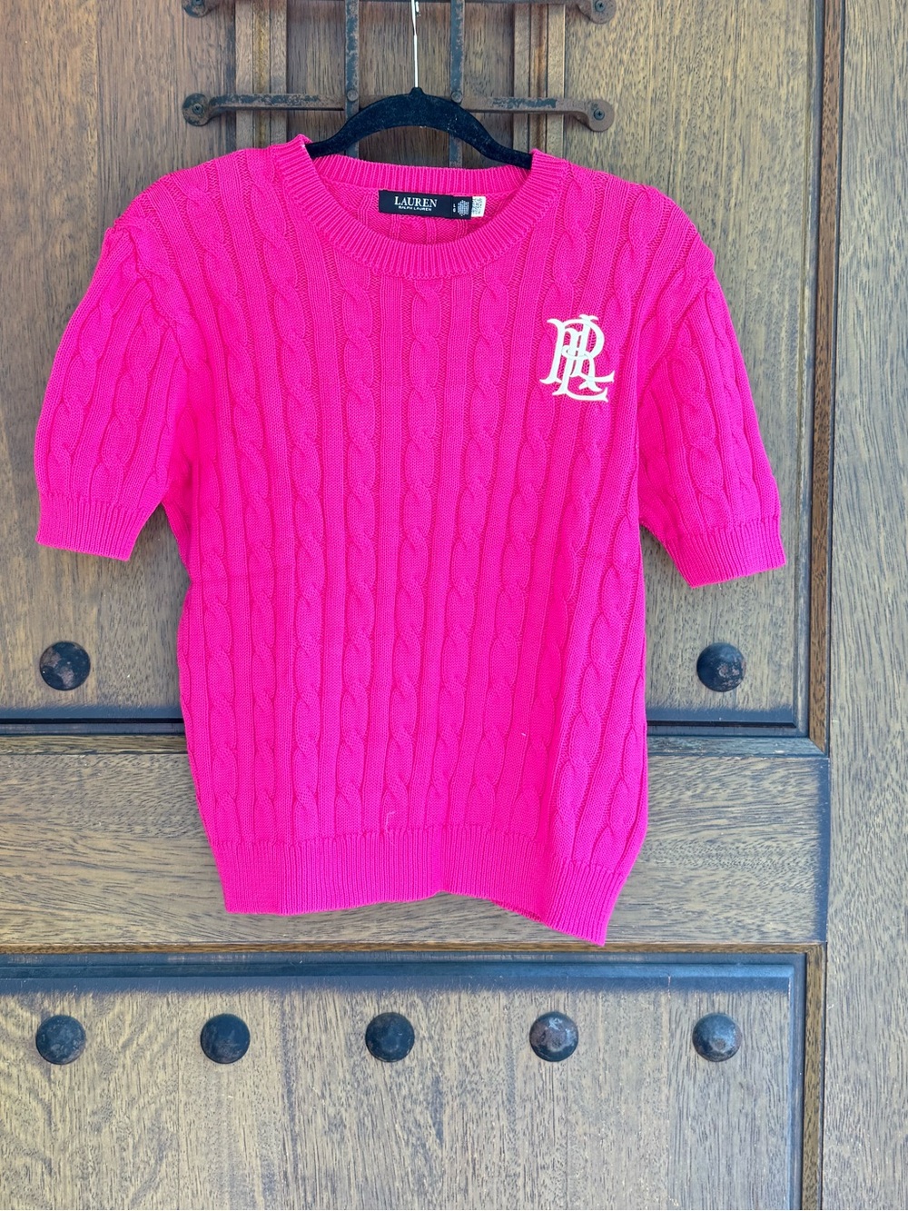 Ralph Lauren Fuchsia Cable-Knit Short Sleeve Sweater Size L